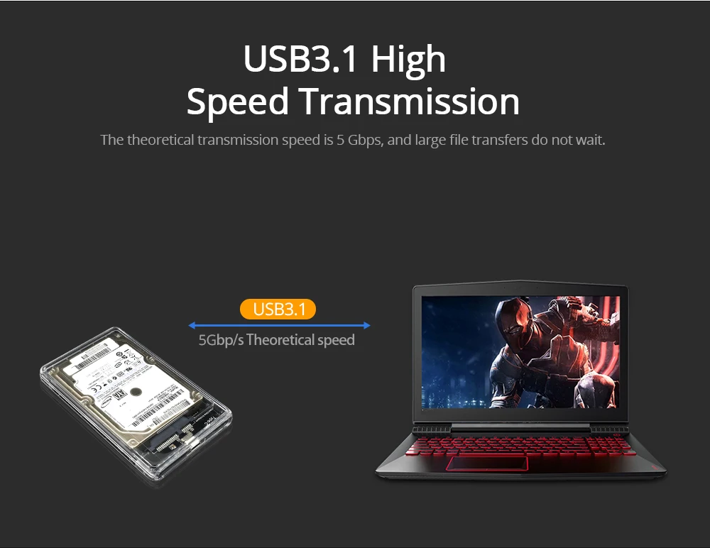 TISHRIC Newest Transparent USB3.0 Type-C SSD Case Adapter DVD HDD Sata Caddy Optibay 9.5 mm 2.5 inch Box Hard Drive Enclosure (3)
