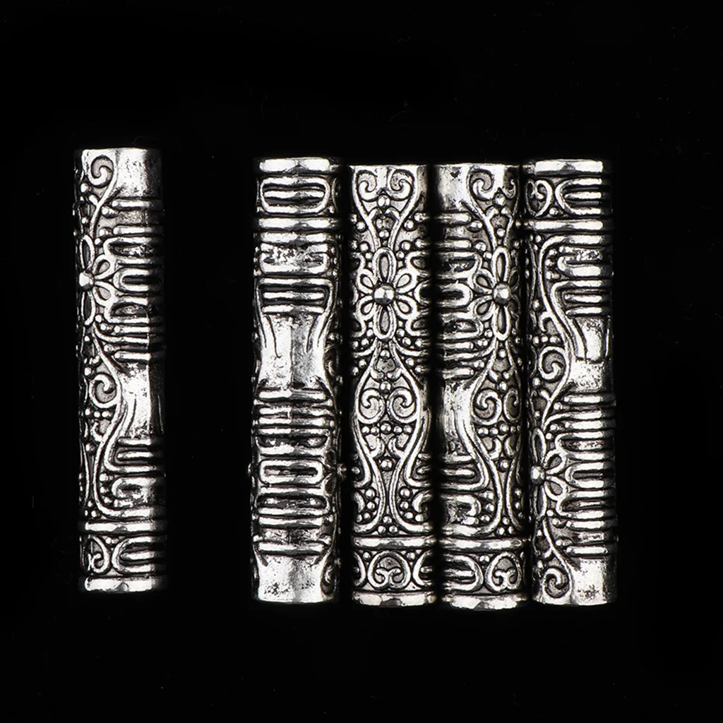 Set of 5 Dreadlocks Hair Braiding Metal Cuffs Dread Locks Beads Hair Cuffs Long Round Tube Braid Supplies Hair Decoration Tools