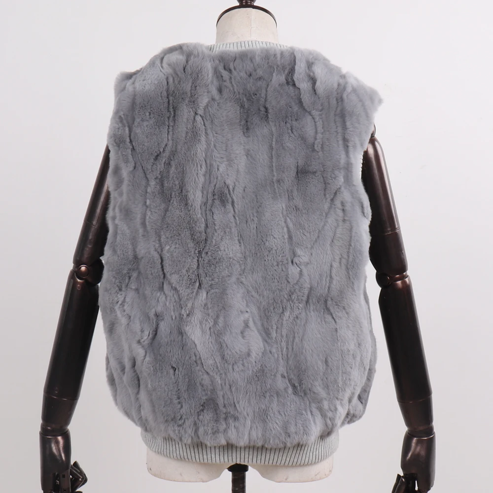 Autumn Winter Women 100% Genuine Real Rex Rabbit Fur Vest Natural Soft Rex Rabbit Fur Sleeveless Jacket Lady Warm Real Fur Gilet