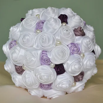 

High quality Ribbon Artificial Wedding Bouquet Handmade Pearl Hand Bouquet Engagement/Wedding Party Supplies