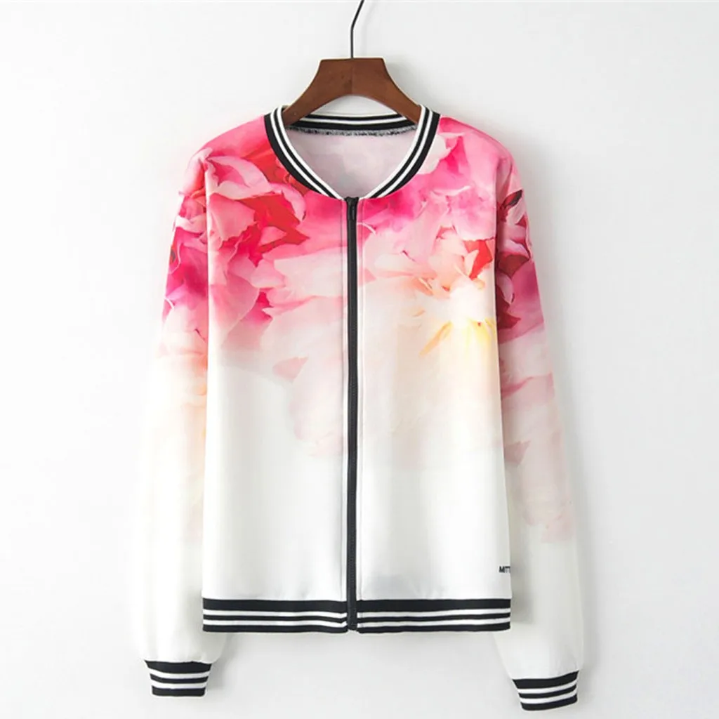 

Jacket Women Long Sleeve Basic Jackets Autumn Tie Dye Print Zipper Pockets Casual Sport Coat Jaqueta YJJ1