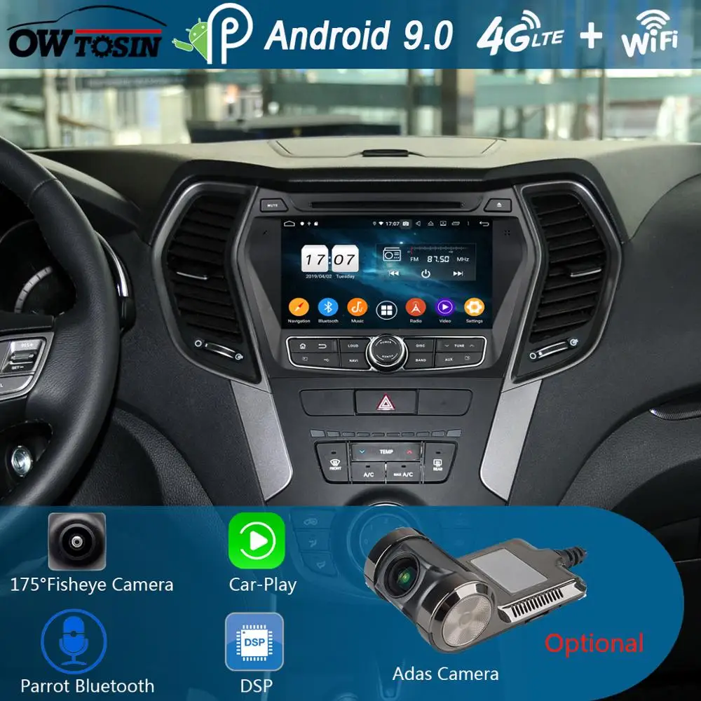 Perfect 8" IPS 8Core 4G RAM+64G ROM Android 9.0 Car DVD Radio GPS Navi For Hyundai IX45 Santa FE 2013 2014 2015 2016 DSP CarPlay 1