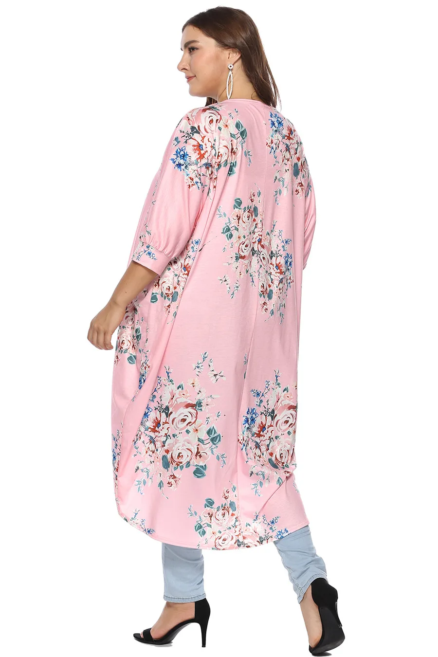 Gladiolus Plus Size Blouse Women 2018 Summer 34 Sleeve Floral Print Casual Long kimono Cardigan Women Autumn Shirt Blouses Tops (17)