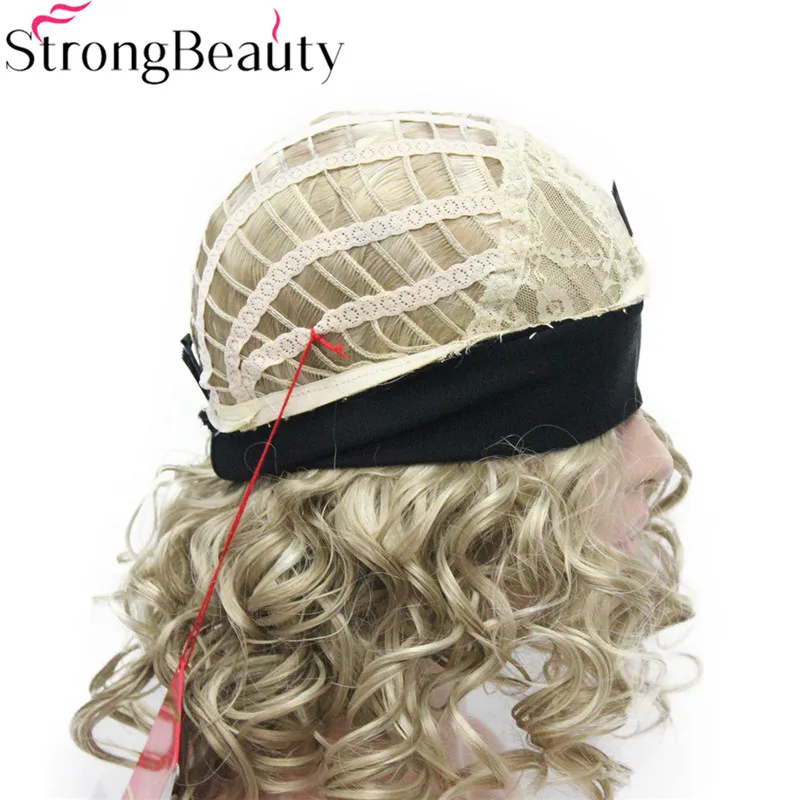 StrongBeauty Короткие вьющиеся синтетические парики с повязкой на голову женские черные/красные/светлые/коричневые парики 3/4 половина парик для женщин