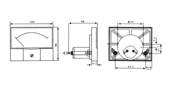 ELECALL 44L1 100mA переменного тока 0 ~ 100mA прямоугольник набора текущее тесте Панель Аналоговый амперметр