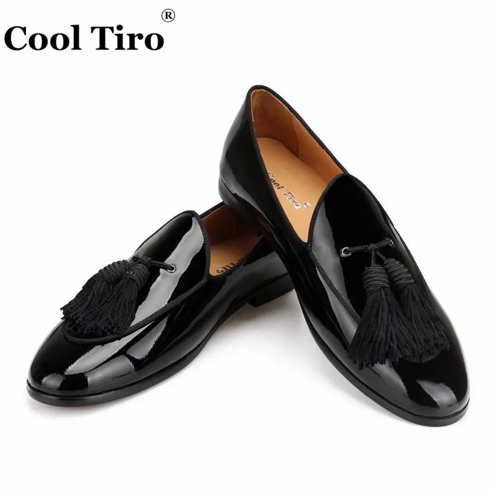 black patent leather slippers