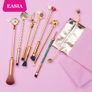 

New 7Pcs Cardcaptor Sakura Makeup Brush Set Solid Metal Magic Wand Sailor Moon Blending Eyeshadow Brush Kit Teen Girl Gift Brush