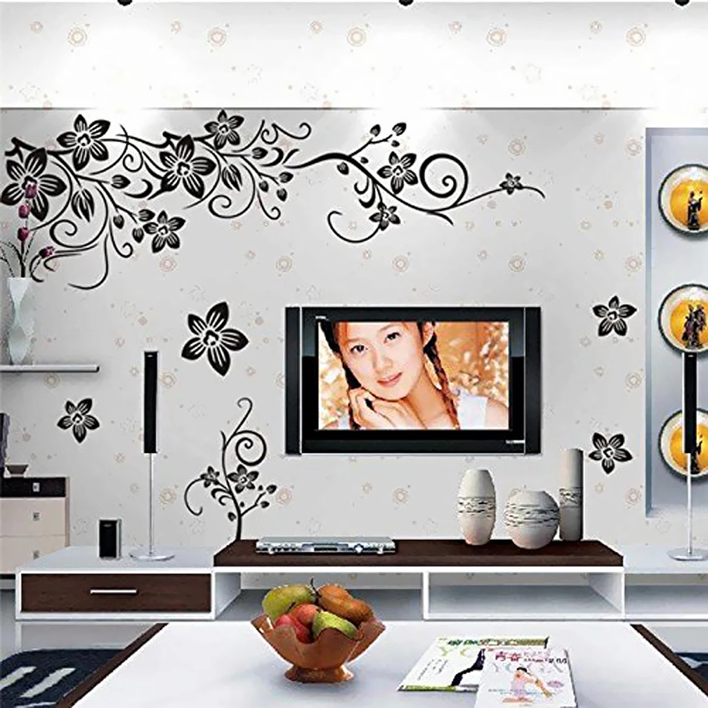 Lovely Rose Black Flower PVC Mural 3D Wall Sticker Art Vinyl Mural Decal