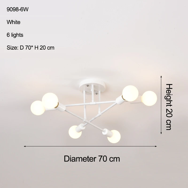 Бесплатный светодиодный светильник 85-265 в E27 Chander Lighting Vintag, светодиодный светильник, промышленные лампы, 6 ламп, люстра, светильник, белый - Цвет корпуса: 9099-6 white