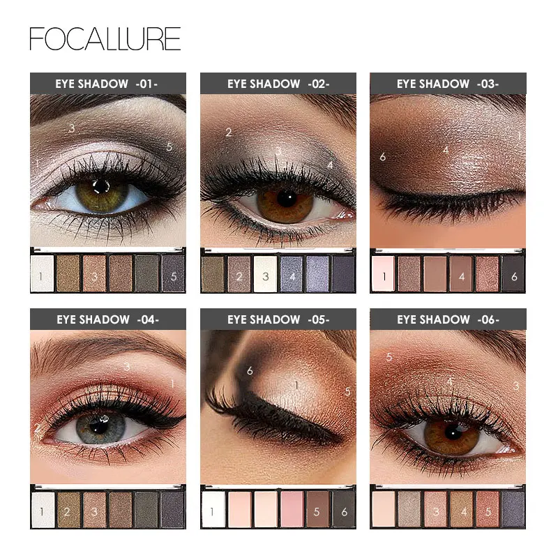FOCALLURE 6 оттенков тени для век макияж мерцающие матовые Природные Цвета Палитра