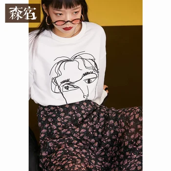 

Women Sweatshirts Cotton Character Pattern Tops O-Neck Full Office Lady Hoodies Stylish Oversized Pullovers Sudadera