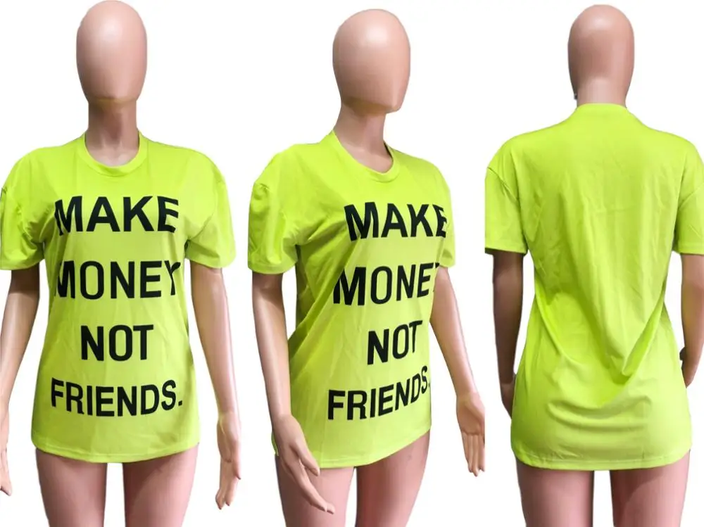 Женская футболка с круглым вырезом желтая забавными надписями Make Money Not Friends лето
