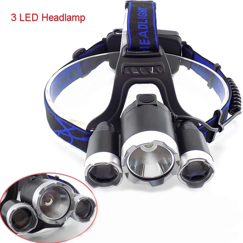 

LED Headlamp 3 LED T6 Headlight Rechargeable Frontal Flashlight Head Torch Night Lamp Lantern 4 lighting Modes 2X18650 Battery
