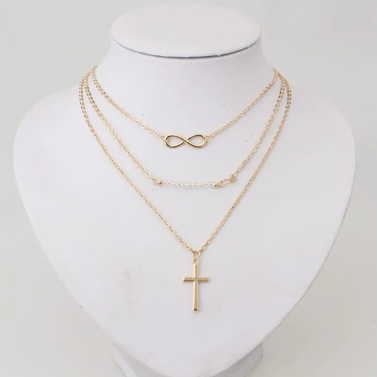 

New 2018 Fashion Wild Take Tower Cross Down 8 Lock / Necklace Simple Multi-layer Metal Clothing Jewelry Sweater / Wild Necklace