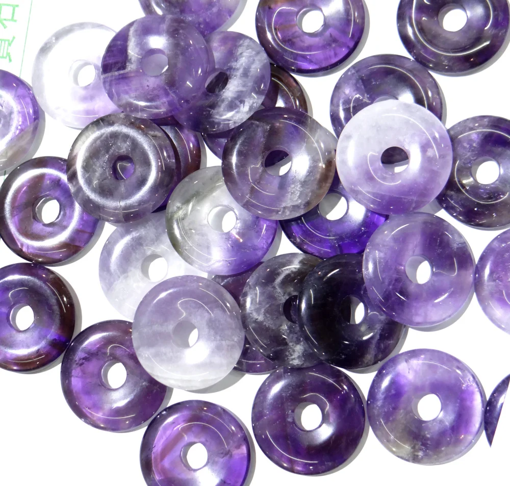 30mm Natural Stone Quartz Crystal Amethyst Tiger Eye Turquoise Circle Donut Pendant Charms For Diy Jewelry Making Necklace 6pcs 4