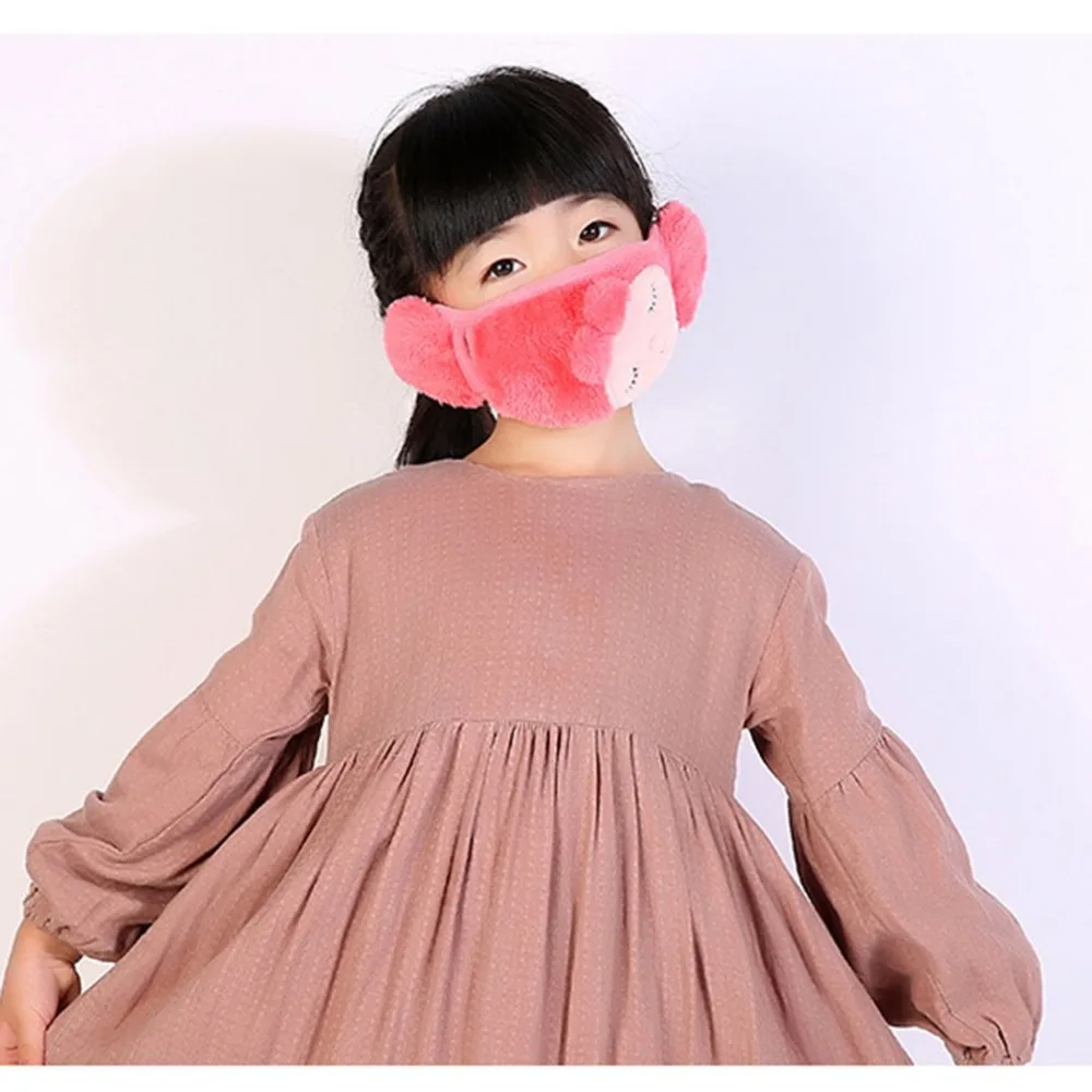 

2 In 1 Child Cotton Soft Warm Mouth Mask with Ear Muff Dustproof Protective Winter Cycling Accessories facial mask
