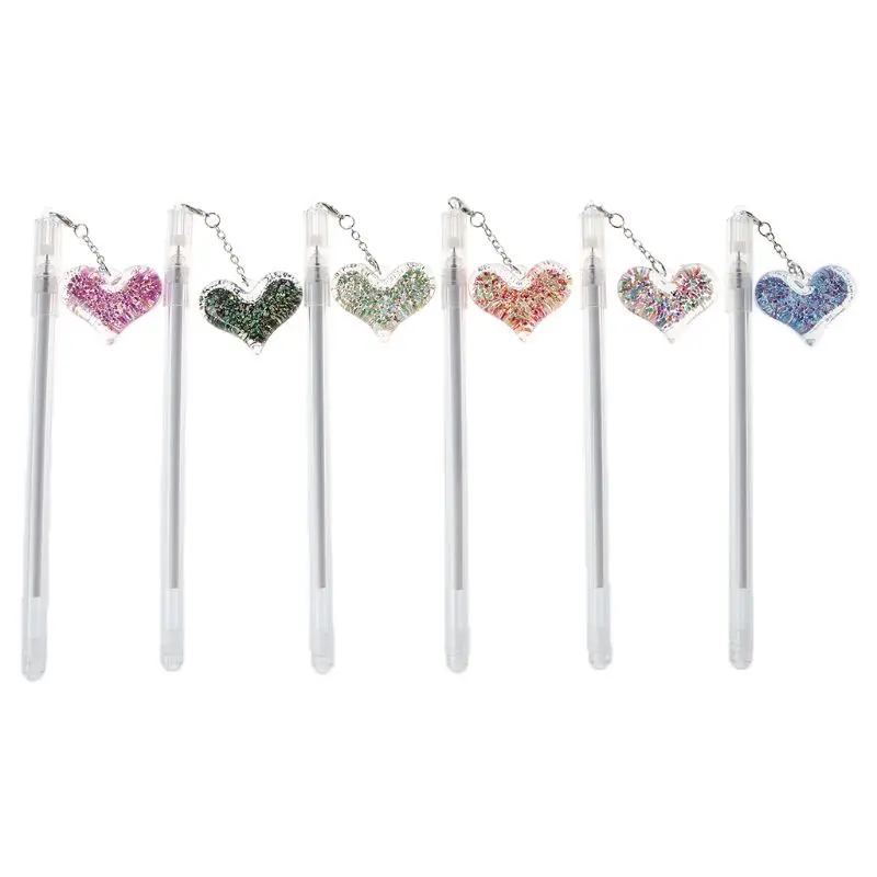 

Gel Pen With 0.5mm Point Cartridge Pen Chain Decor Black Ink Shinny Heart Shape Embellishment Stationery Supplies For School Kit