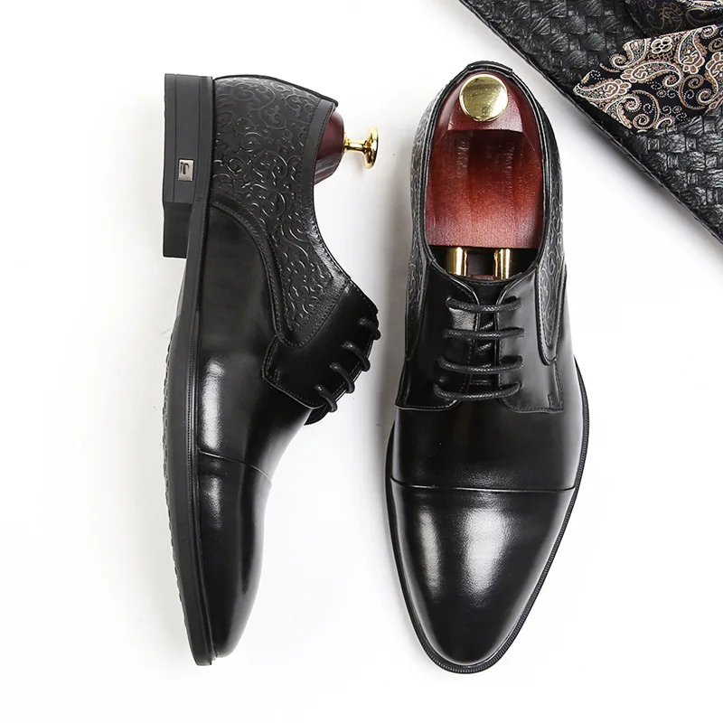 

2018 spring and autumn new men's office shoes high-grade first layer leather men's shoes with low cut leather business shoes