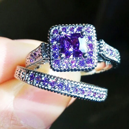 2pcs Size 6 9 Bohemia Fashion 14k White Gold Filled Purple Cz 2pcs Size 6 9 Bohemia Fashion 14k White Gold Filled Purple Cz Diamond Wedding Rings