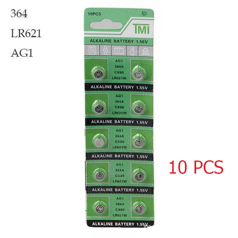 10 PCS Watch Battery 364A 621 AG1 1.55V LR621W Alkaline Watch