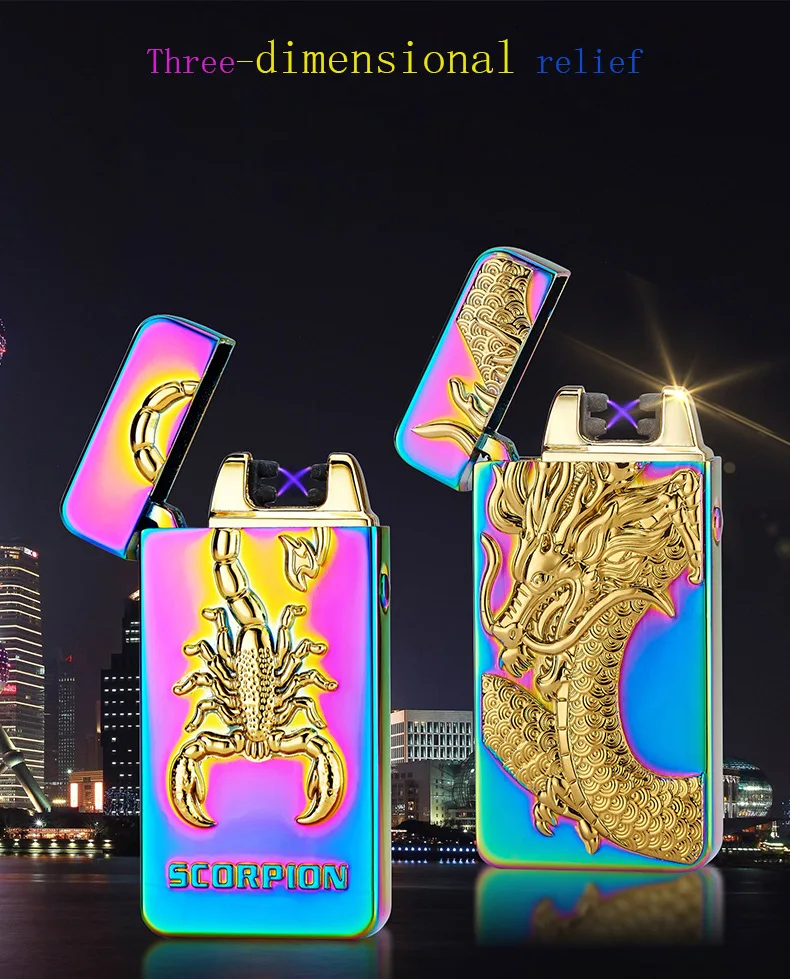Dragon 3D Pattern Lighter Pulse Double Arc Cigarette Lighter USB Charging for Menusb to lan