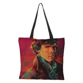 

RAVIDINO doube side celebrity charm print bag Large Capacity Foldable Grocery Bag Reusable High Grade Linen Shopping Bag