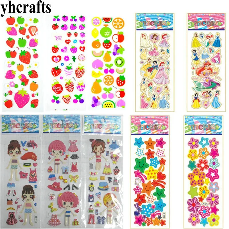50 Sheets(bags)/LOT.Mixed 50 design cartoon removeable plastic stickers