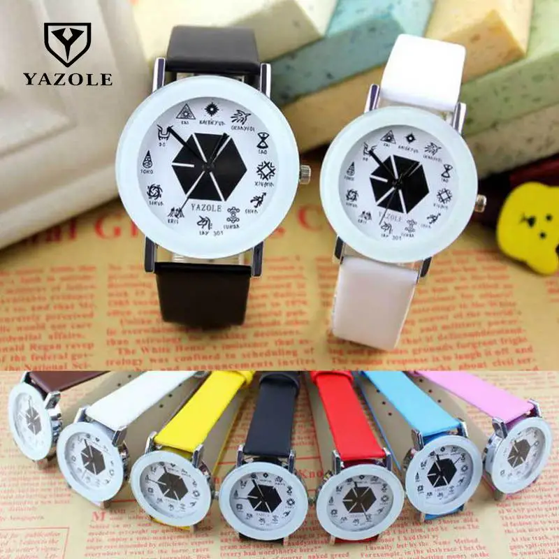 

New Fashion EXO Women Men Casual Leather Casual Quartz Watches Role Quartz Wristwatches Lovers Couple Black White