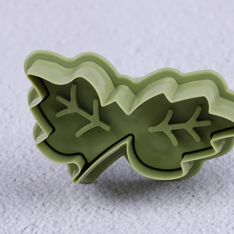 4 pcs/set Pastry Cake Biscuit Mold 4 Kinds Of Leaf Shape Plastic Cookie Cutters Set Spring Plunger Baking Tools