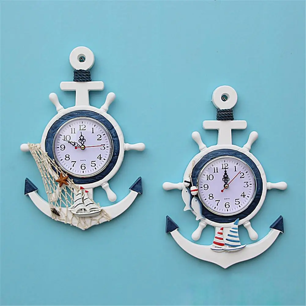 

Mediterranean Style Helmsman Anchor Wall Clock Handmade Home Decoration Wall Pendant Clocks and Watches Crafts Duvar Saati Z060