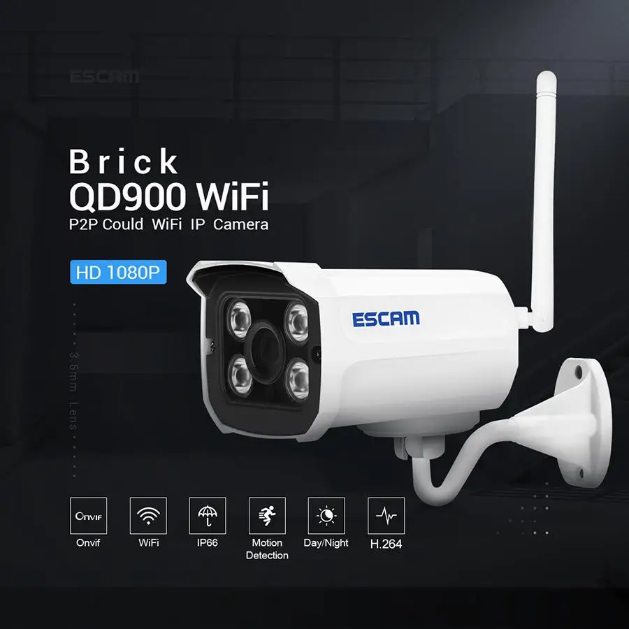 

ESCAM QD900 WIFI 1080P P2P Cloud IP IR Waterproof Motion Detection ONVIF Security Camera