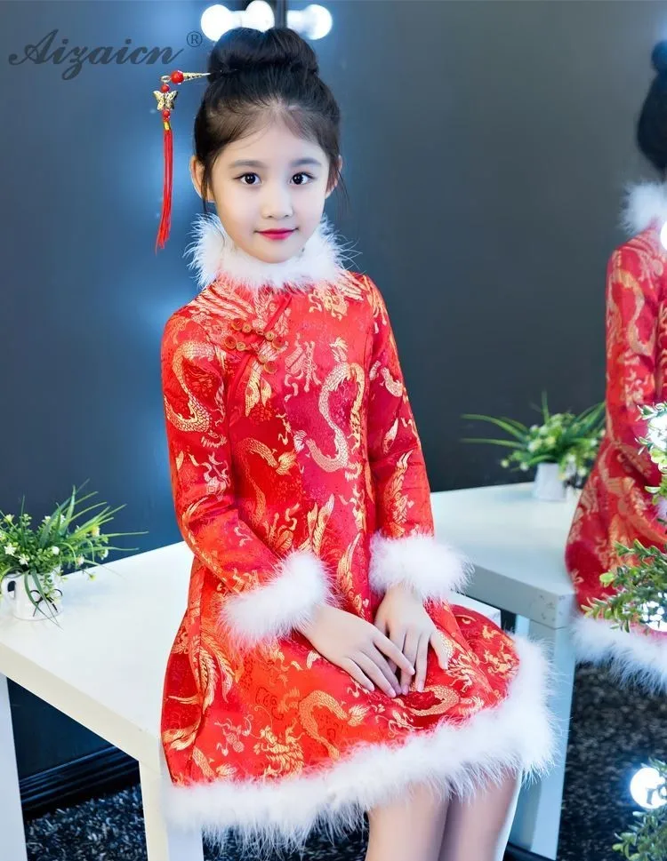 Дети Cheongsam ДЕТИ ТАН Новый год одежда костюм для малышей китайское традиционное платье одежды Chipao сатиновое платье-Ципао Хлопковые Платья