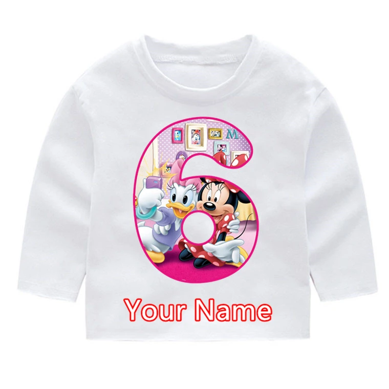 Детские Модные хлопковые футболки с длинными рукавами и принтом Минни Маус для дня рождения Детские топы с длинными рукавами, Одежда Harajuku для маленьких девочек - Цвет: P212-6N