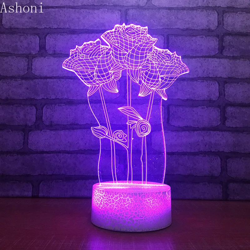 

3D Rose Shape Table Lamp LED Touch 7 Color Changing Night Light Party Decorative Home Decor Kids Christmas Valentine's Day Gift