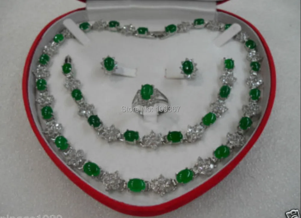 Natural women's jewelry green gem Earring Bracelet Necklace Ring lady's gift Silver Hook Jewelry shipping free