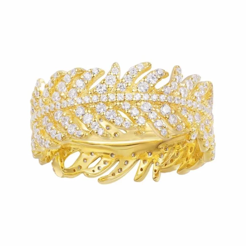 

ZOZIRI monaco designer zircon feathers Ring ,solid 925 sterling silver yellow gold cz stone feather ring women girls gift