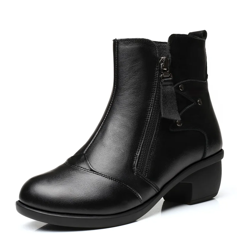 Ceny HOT 2019 nowa jesienna moda damska buty Martin buty buty z prawdziwej skóry gruby obcas buty w średnim wieku buty dla matek kobiet buty