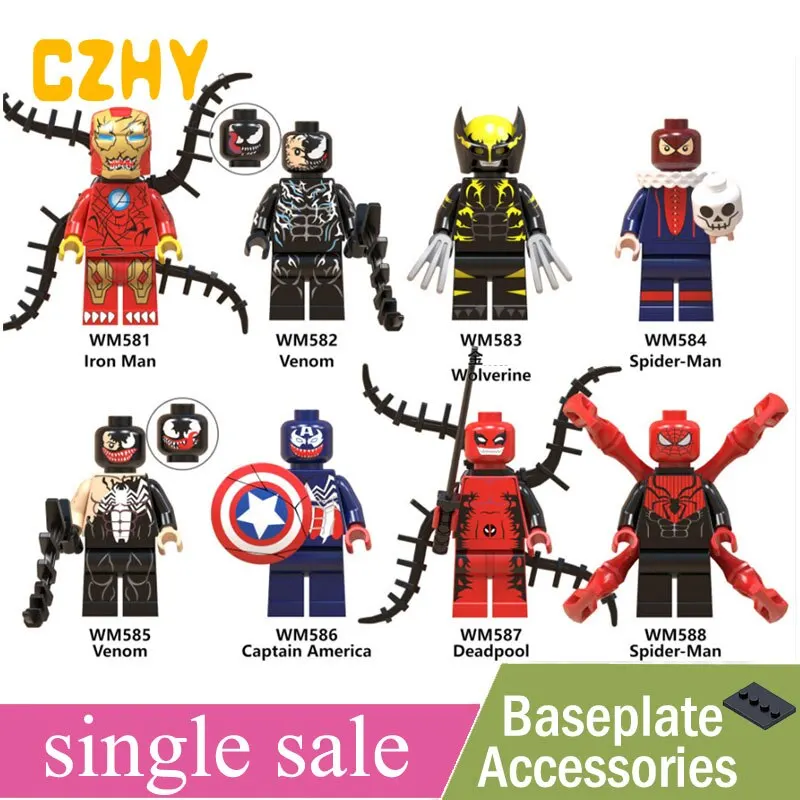 

Single Sale Venom Wolverine Deadpool Iron Man Captain American Spiderman Building Blocks Gift Toys e Figures WM6044