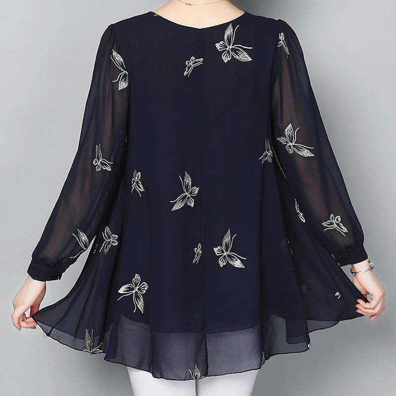 Moda 2019 Plus Ropa 4xl De Blusa Mujeres Top Xxxl Primavera chili Larga Elegante Cuello Gasa Camisa 5xl Con Manga Invierno Tamaño La butterfly V En Blue Yiciya Butterfly Las Black Black Negro OBwqZxHX