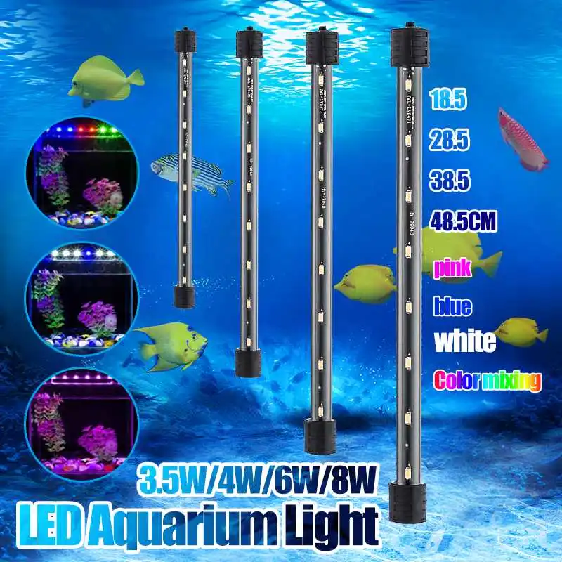 

Aquarium Light Fish Tank Waterproof LED Bar Light Aquatic Lamp Submersible 18.5/28.5/38.5/48.5CM Colorful Crystal Glass