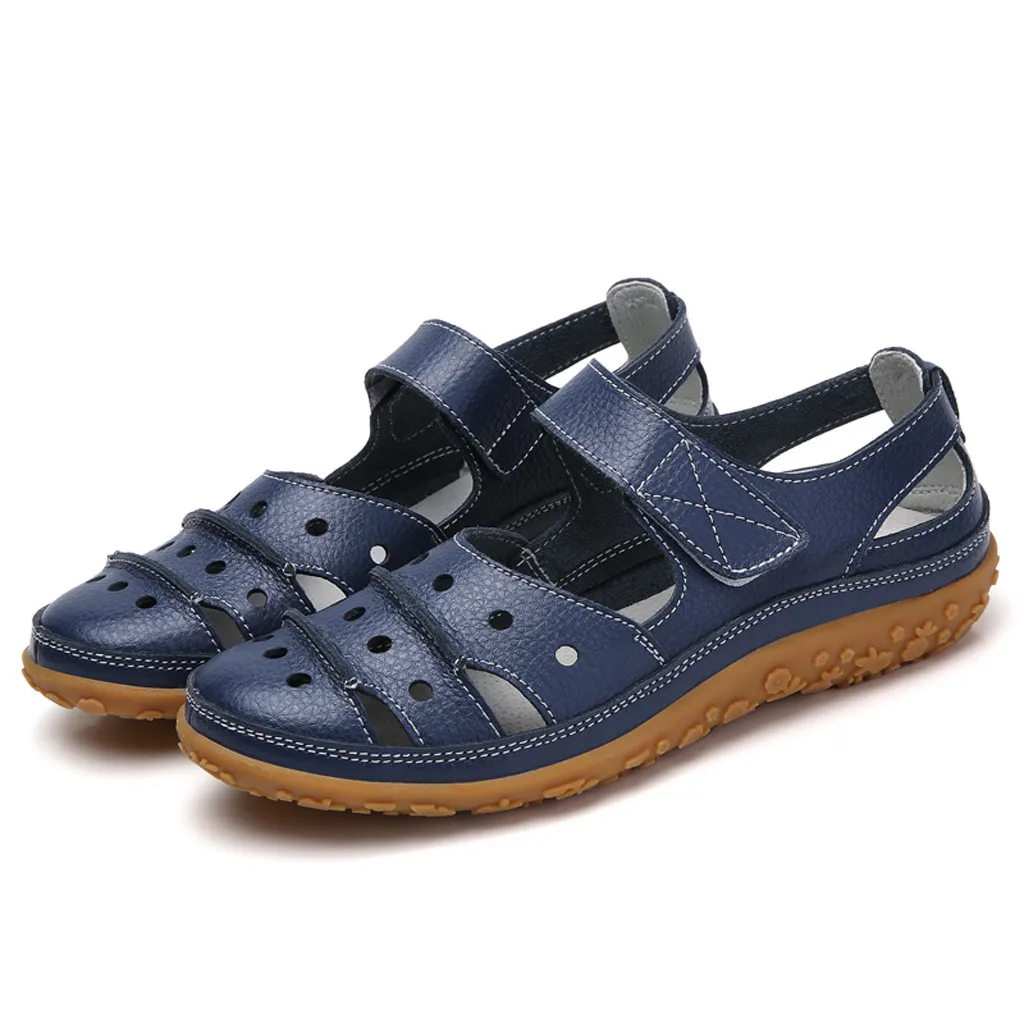 

MUQGEW Fashion Women's Ladies Ankle Flat Loafers Slip On Flock Roman Footwear Female Outdoors Casual Shoes Hollow Out Sandals