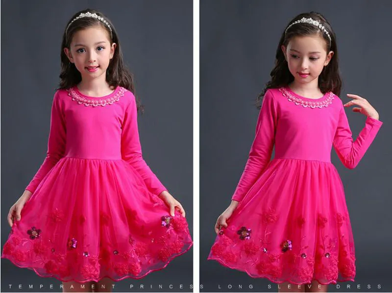 Princesa Floral Manga Comprida Lace Crianças Vestidos