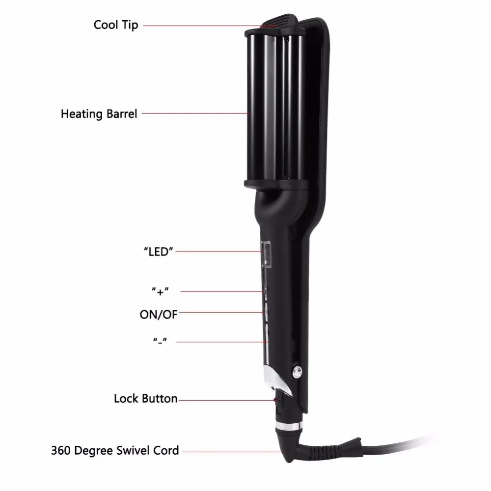 110-220 В Перманентная шина, титановая автоматическая керамическая 3 Бочки, большие волосы, большая волна, Вэйвер, керамические бигуди, щипцы для завивки, бигуди, Вэйвер