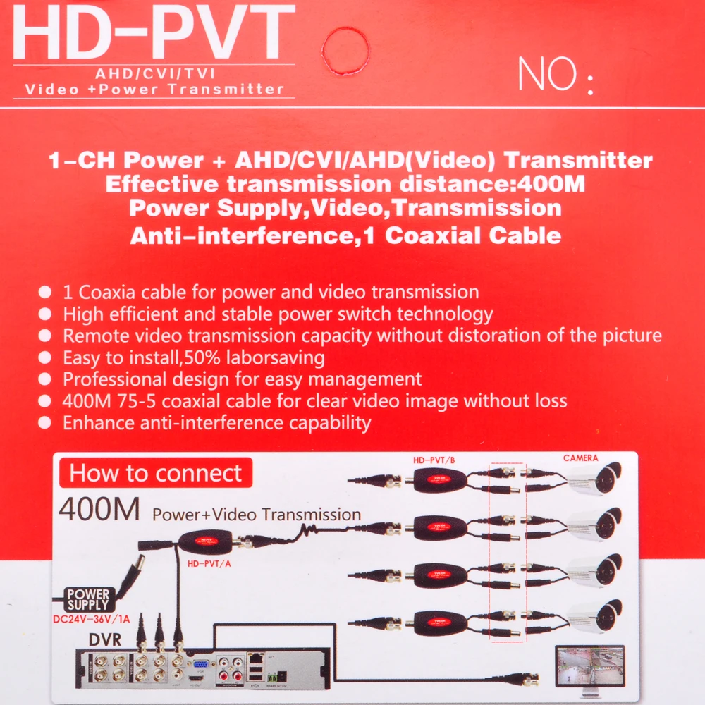 GADINAN AHD CVI TVI CCTV Camera Power Video Transmission Via One BNC Video Cable Up to 400M HD-PVT Power Video Transmitter