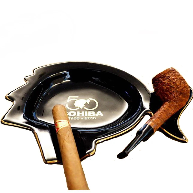 Luxury Classcial COHIBA 50 Anniversary Cigar and Smoking Pipe Ashtray Black Ceramic with Gift