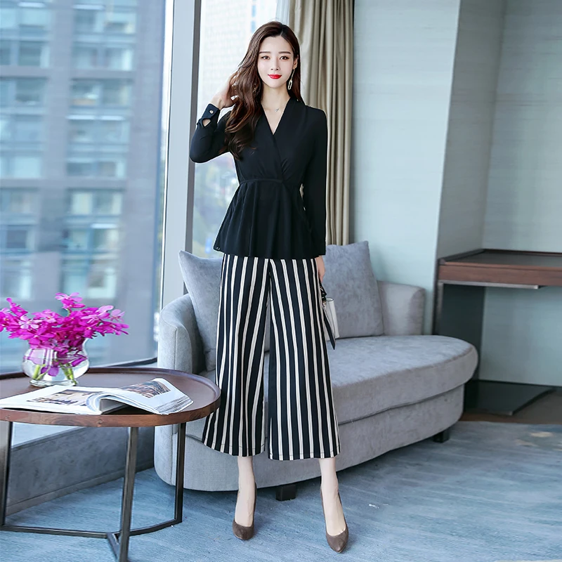Palazzo Manches Large Lady Et H047 Shown 2 Conjunto Pantalon Pièces Deux Femmes Longues Ensemble As Haut Jambe Office Feminino Costume Pantalons 6zdqw6
