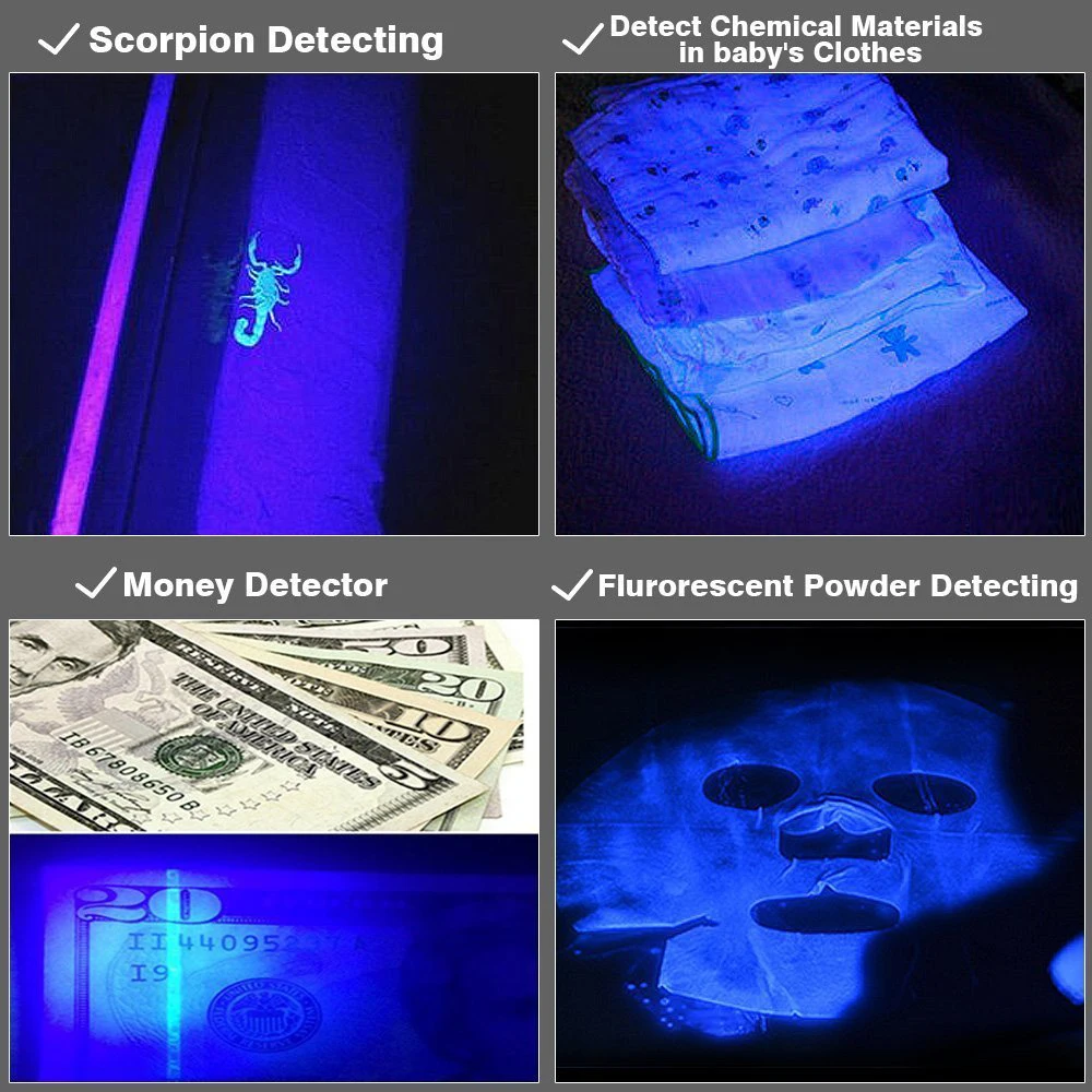 УФ светодиодный фонарик черного света, масштабируемый Ультрафиолетовый фонарь для использования для домашних животных, мочи, пятна скорпиона, детектор химических материалов