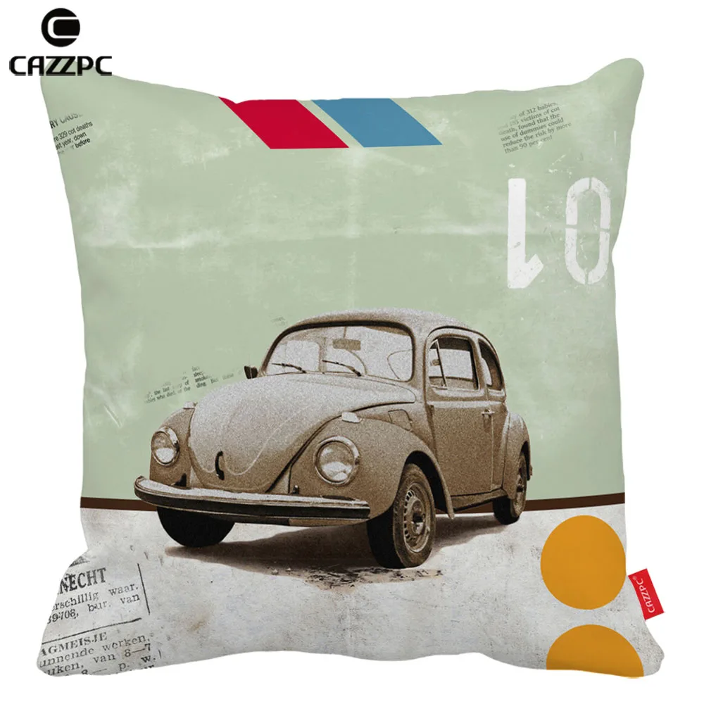 Vintage Turquoise Antique car Postmark Print Car Decorative Pillowcase
