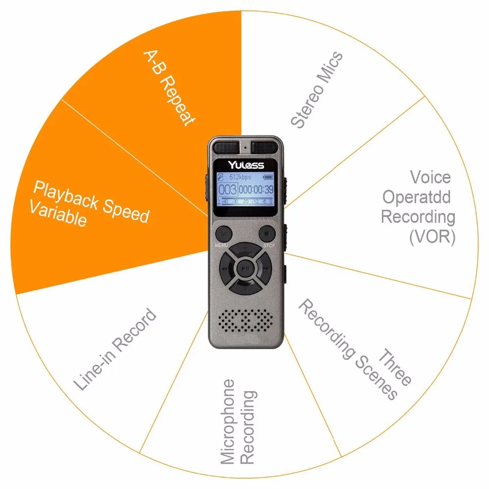 Yulass 8 Гб профессиональный аудио рекордер бизнес портативный цифровой диктофон USB поддержка многоязычный, Tf карта до 64 ГБ