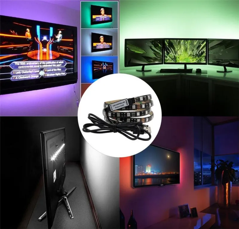 Светодиодная лента RGB для фонового освещения телевизора простой USB пульт
